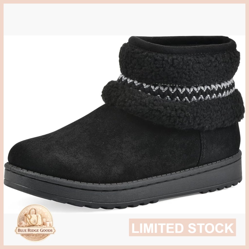 Faux Fur Slip-On Booties Cozy Winter Ankle Boots Flat Heel Cold Weather